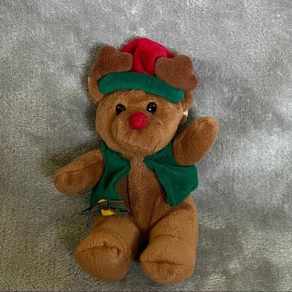 Commonwealth 8” Reindeer Elf Santa Helper Brown Green Plush Stuffed Animal Toy - Picture 1 of 7